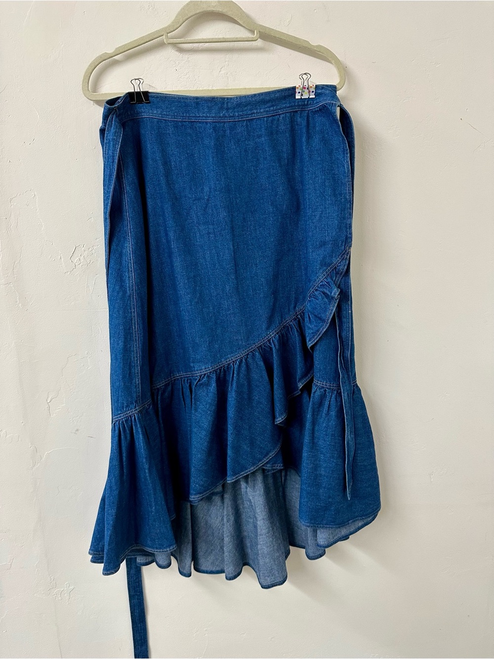 Blue Denim Ruffle Wrap Skirt